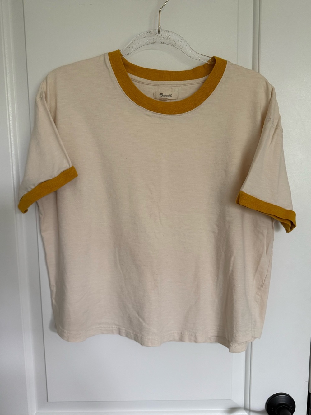 Madewell ringer tee  cream with mustard yellow trim Sz XL